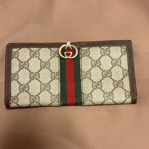 Gucci Beige and Brown Wallet with Red and Green Stripe